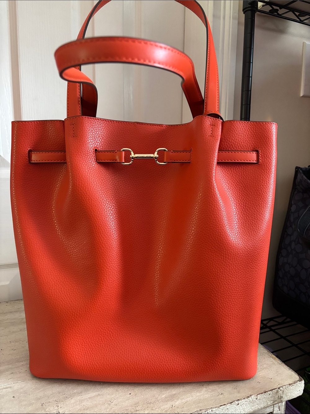 Michael Kors Orange Leather Tote Bag with Gold Hardware